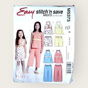McCalls Stitch 'n Save Sewing Pattern M5373 Girls Top Shorts Capris Size 7-12